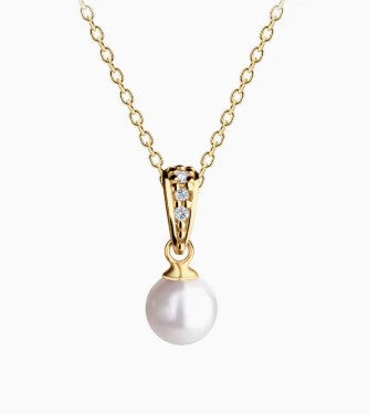 Gold Plated Pearl Pendant Necklace 16"