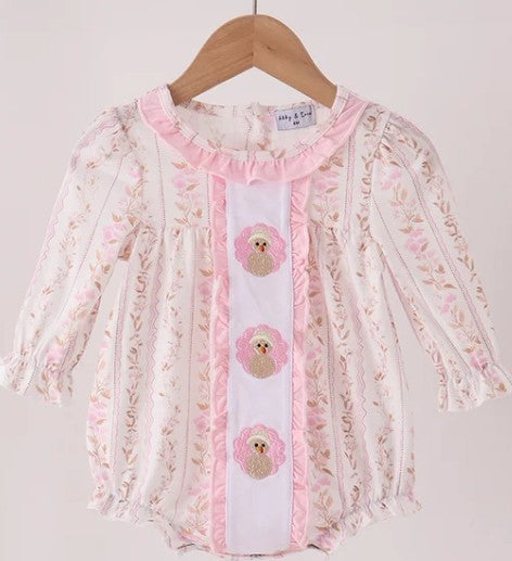 Pink Floral Turkey Embroidery Ruffle Bubble