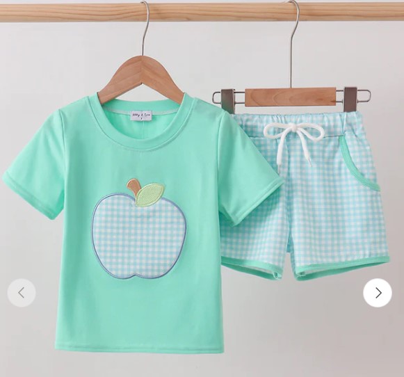 Abby & Evie Mint Gingham Apple set