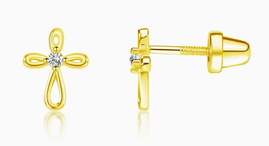 Gold Plated Cross Earring; screw back