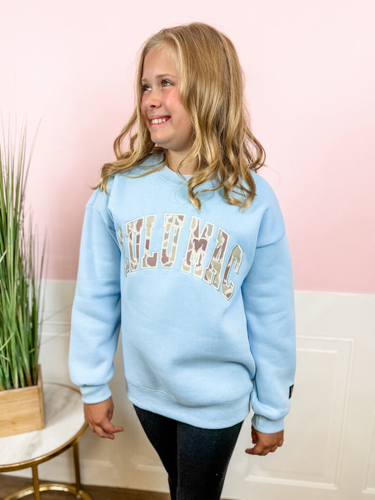 Lulu Mac Light Blue/Camo Crewneck