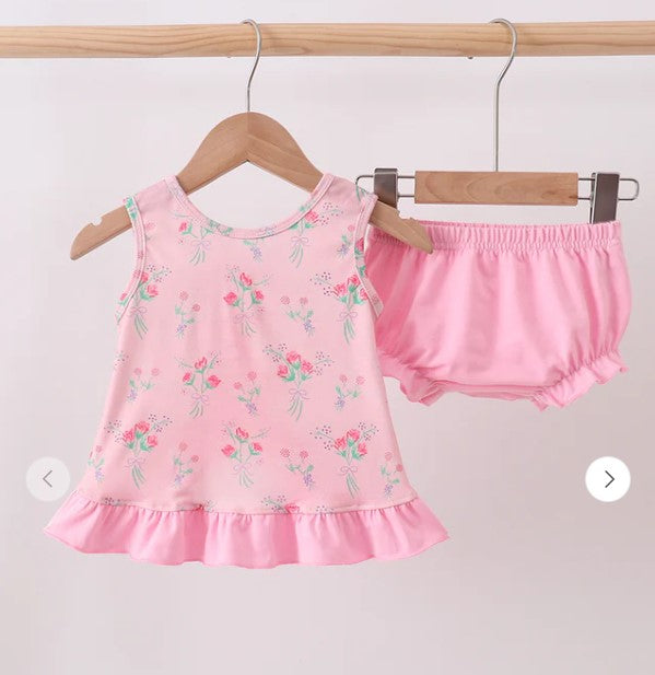 Abby & Evie Pink floral bloomer set