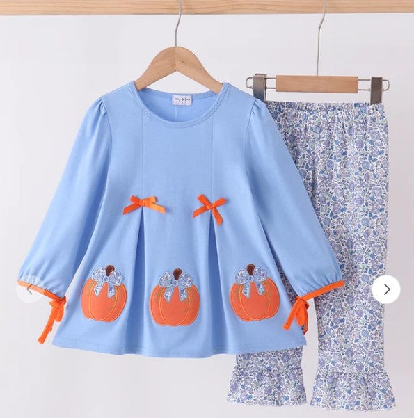 Blue Pumpkin Applique Ruffle Pants Set