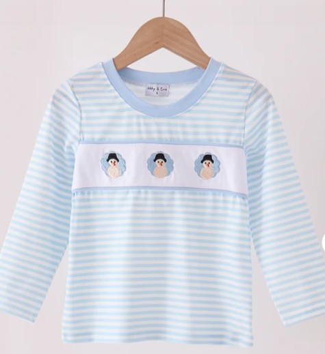 Blue Turkey Embroidery Stripe Top