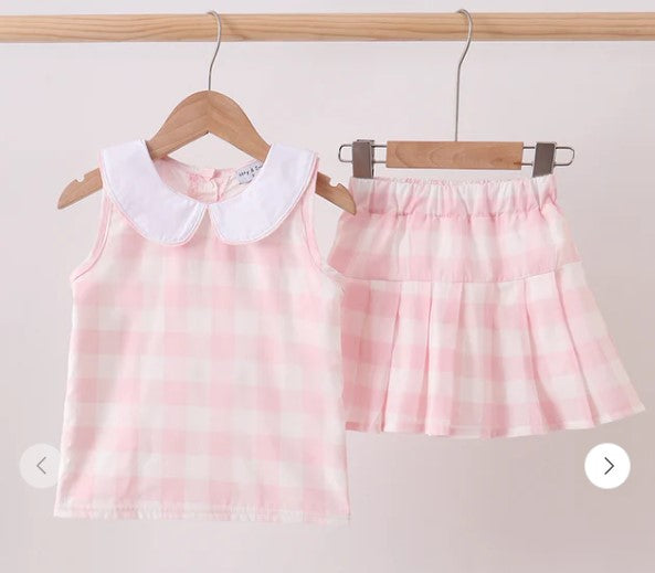 Abby & Evie Pink Gingham Skort set