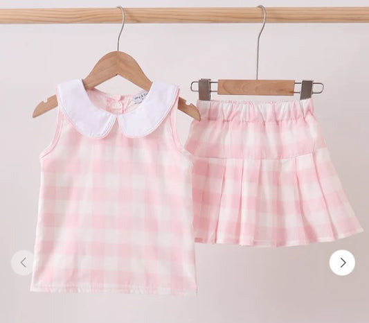 Abby & Evie Pink Gingham Skort set