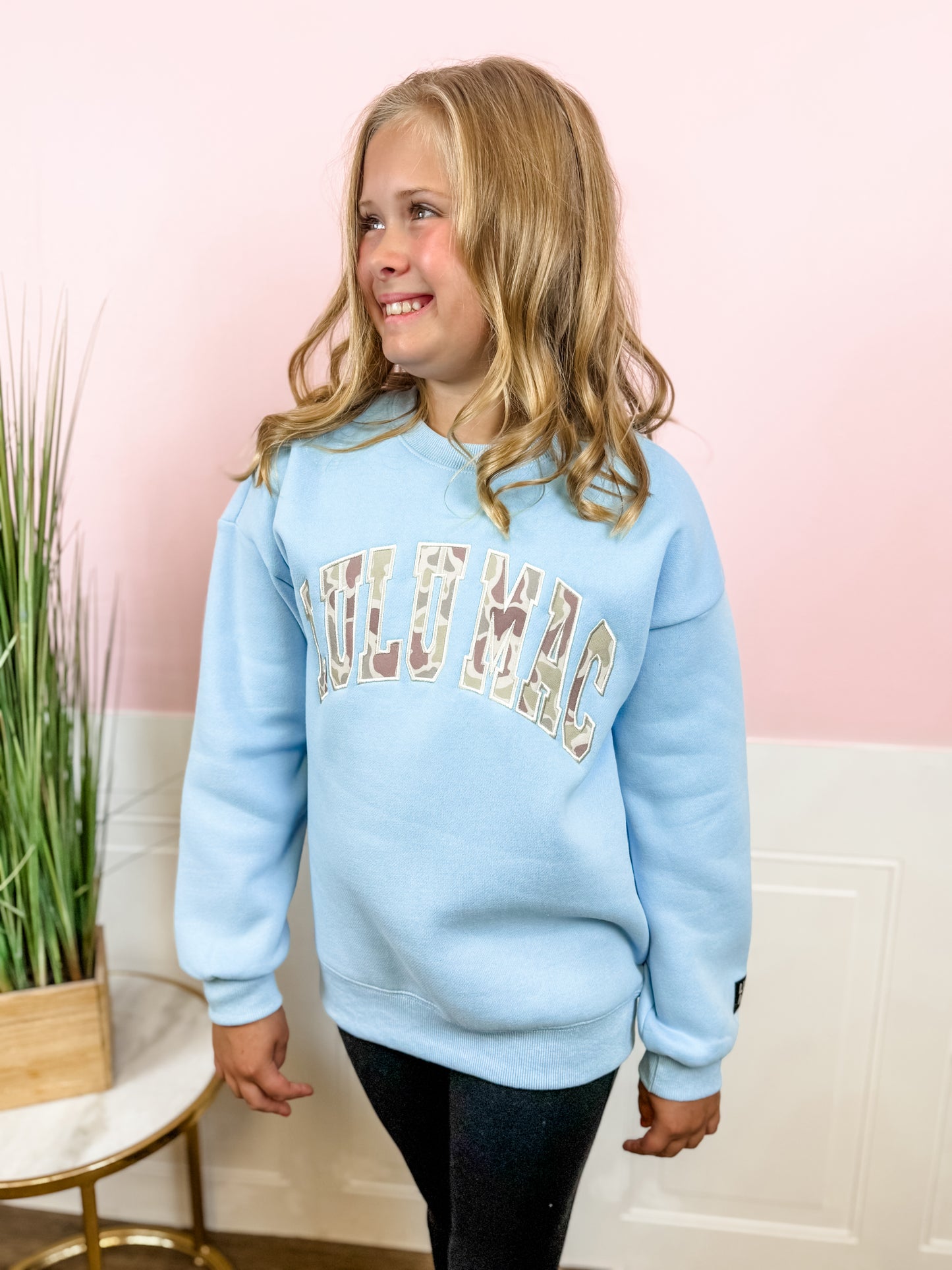Lulu Mac Light Blue/Camo Crewneck