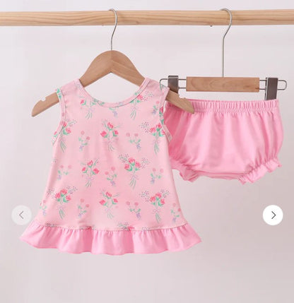 Abby & Evie Pink floral bloomer set