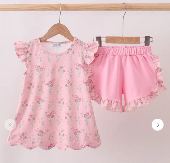 Abby & Evie Pink floral shorts set