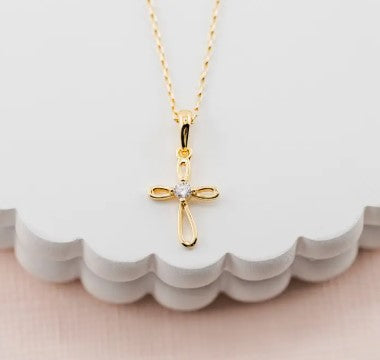 Gold Plated Cross Necklace - 14"