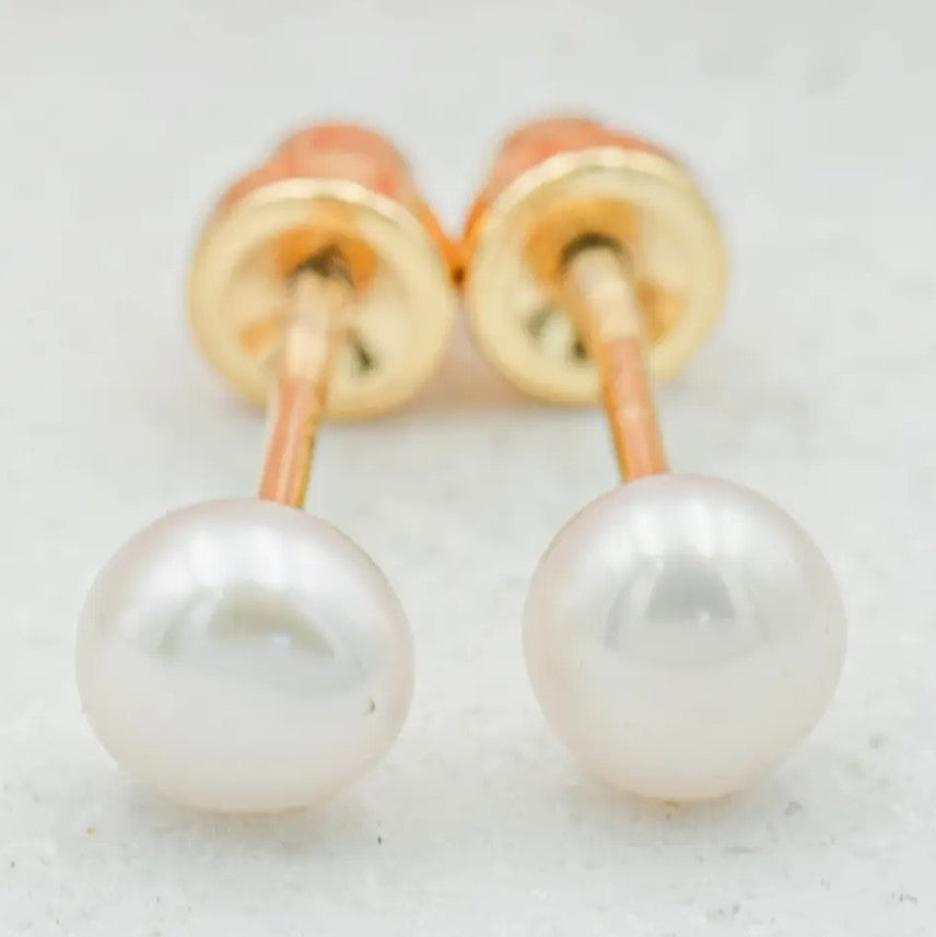 14K Gold Plated Pearl Earrings Screw Back